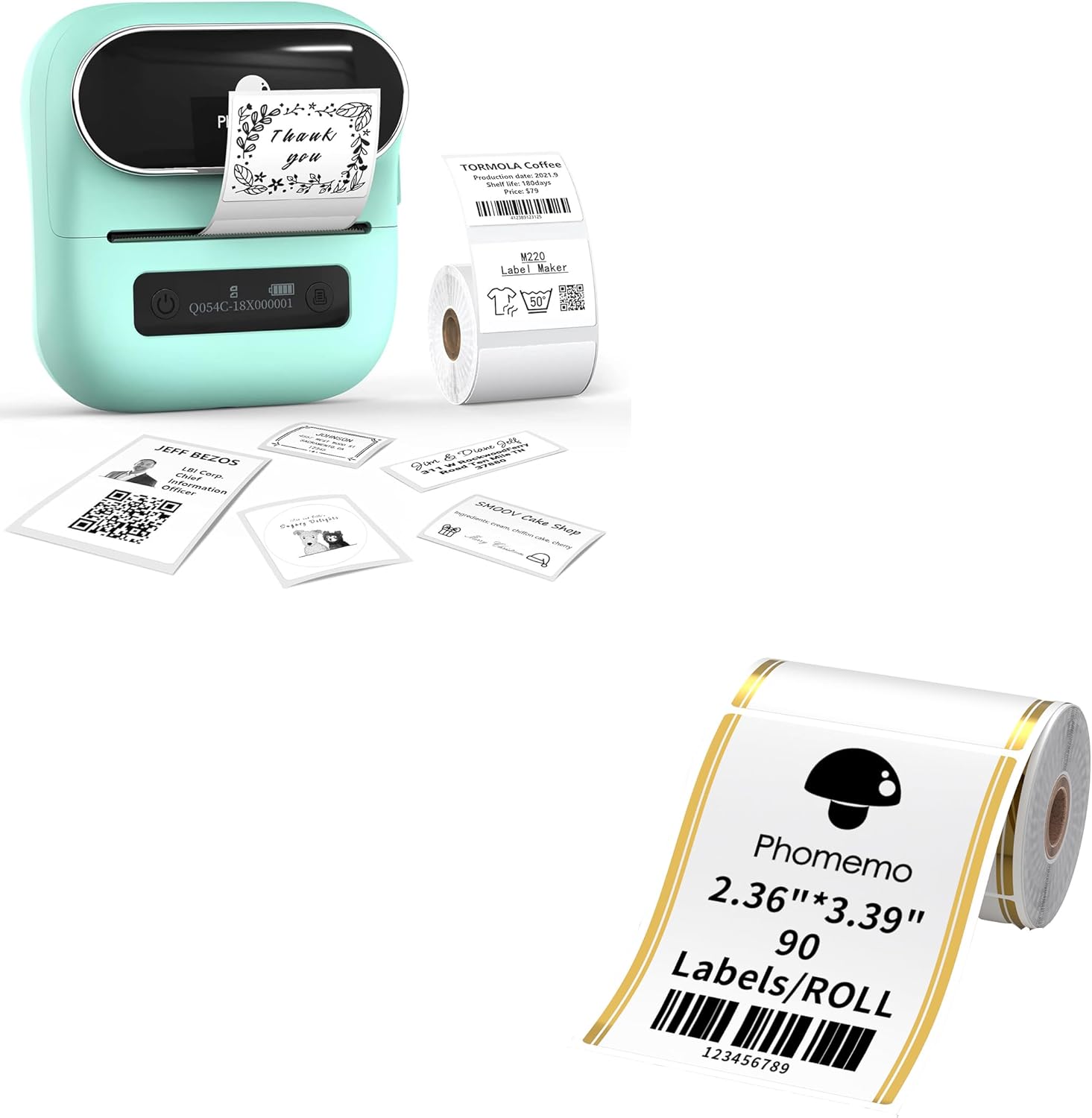 Phomemo M220 Label Maker & 1 Roll 2.36"x3.39"(60x86mm) Gold Linear Border Label