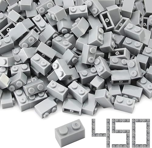 Feleph Ladrillos 1x2 a granel de 450 piezas de color gris claro clásico piezas básicas construcción juego creativo bloques accesorios de juguete