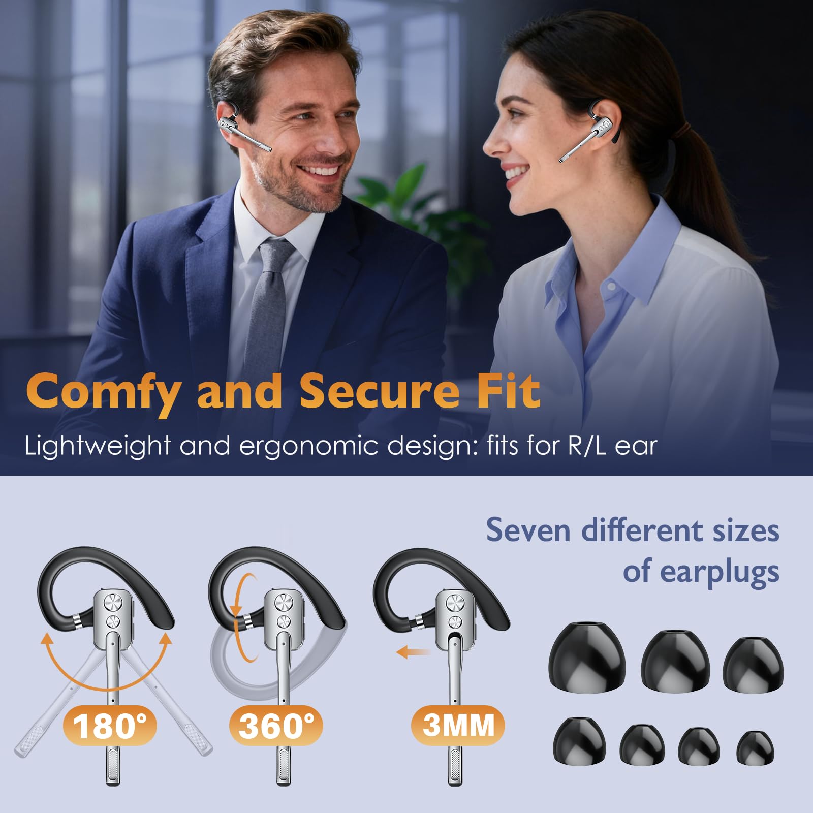 Bluetooth Headset V5.3 Wireless Freisprech Headset mit Dual Mic & Mute Funktion, 24h Spielzeit In Ear Kopfhörer für iOS Android