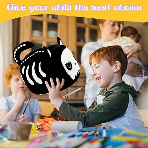 Miniatura 7 de Peluche de gato negro de Halloween, juguetes de peluche de gato negro de 11 pulgadas, lindos juguetes de peluche de esqueleto de gato negro, regalos