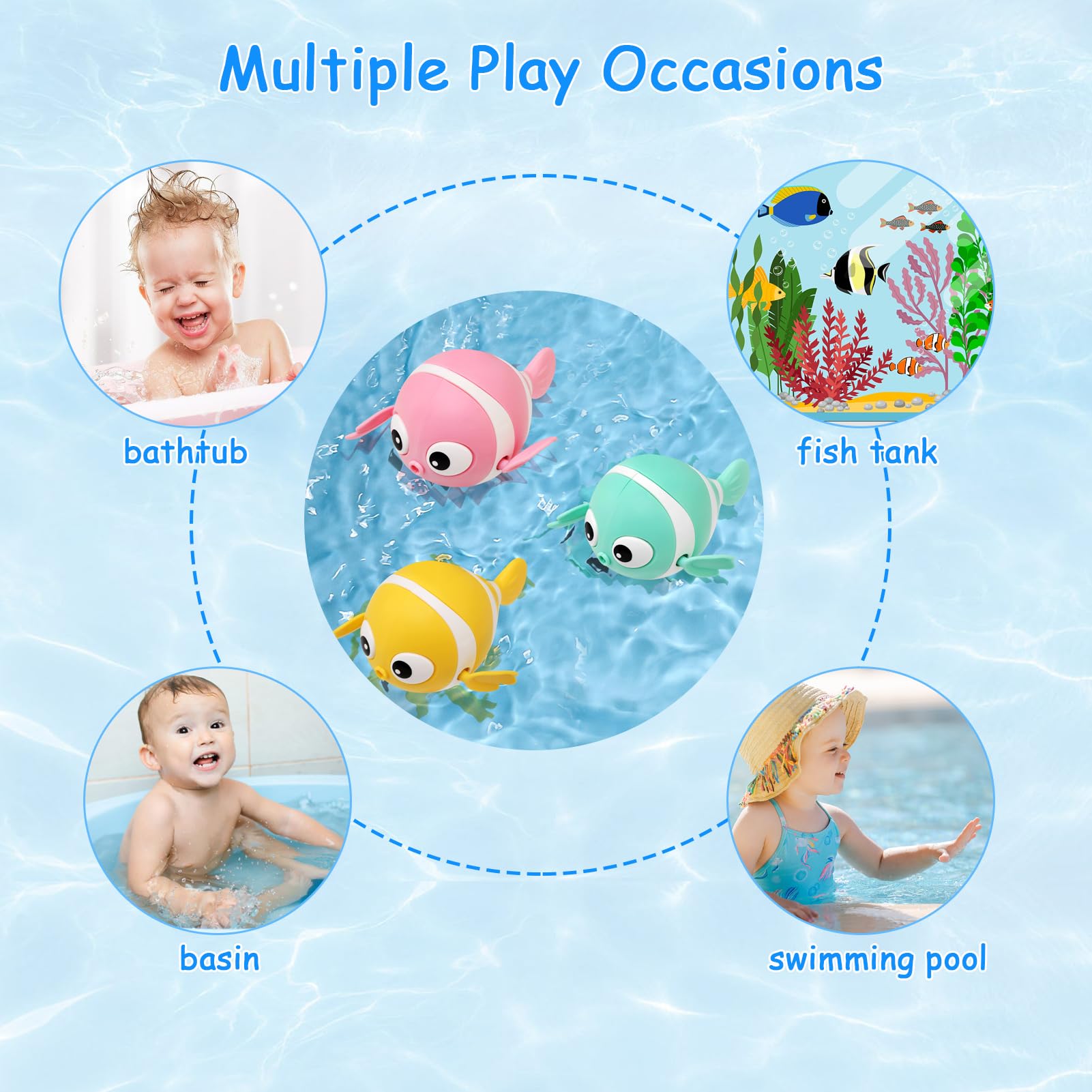 Jouet de Bain Bébé, Jeux de Bain pour Enfant 1 2 3 4 Ans, Poisson Animaux Jouets Flottants, Jeu d'eau Jouet de Baignoire Piscine, Jouets de Douche pour Tout-Petits Garcon Fille - 3 Pièces