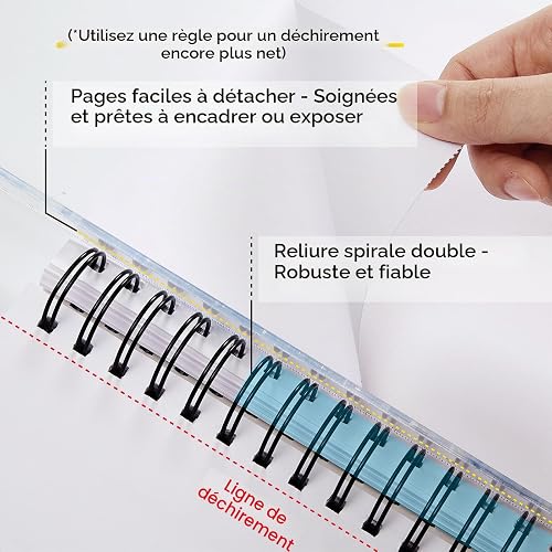 MEEDEN Bloc de papier pour supports mixtes : 22,9 x 30,5 cm, 50,8 kg/165 g/m², carnet de croquis à spirales avec couverture DIY – 60 feuilles de bloc de dessin pour supports humides et secs aquarelle - 5