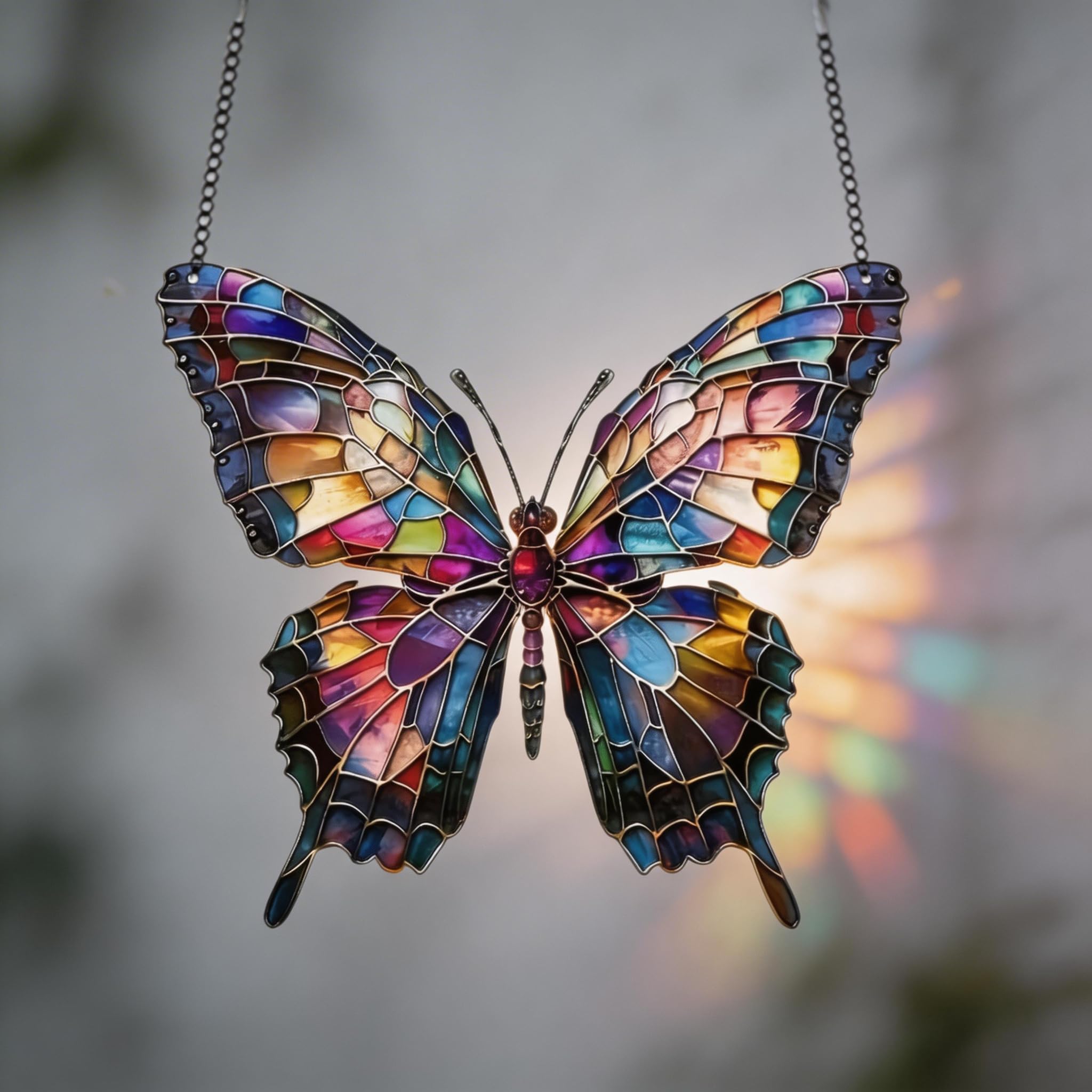 Minwegi Purple Sun Catcher, Acrylic Stained Glass Style Butterfly Hanging Ornament For Home Garden Car Decor - 20Cm Geometric Colorful Window Hanging Decorations