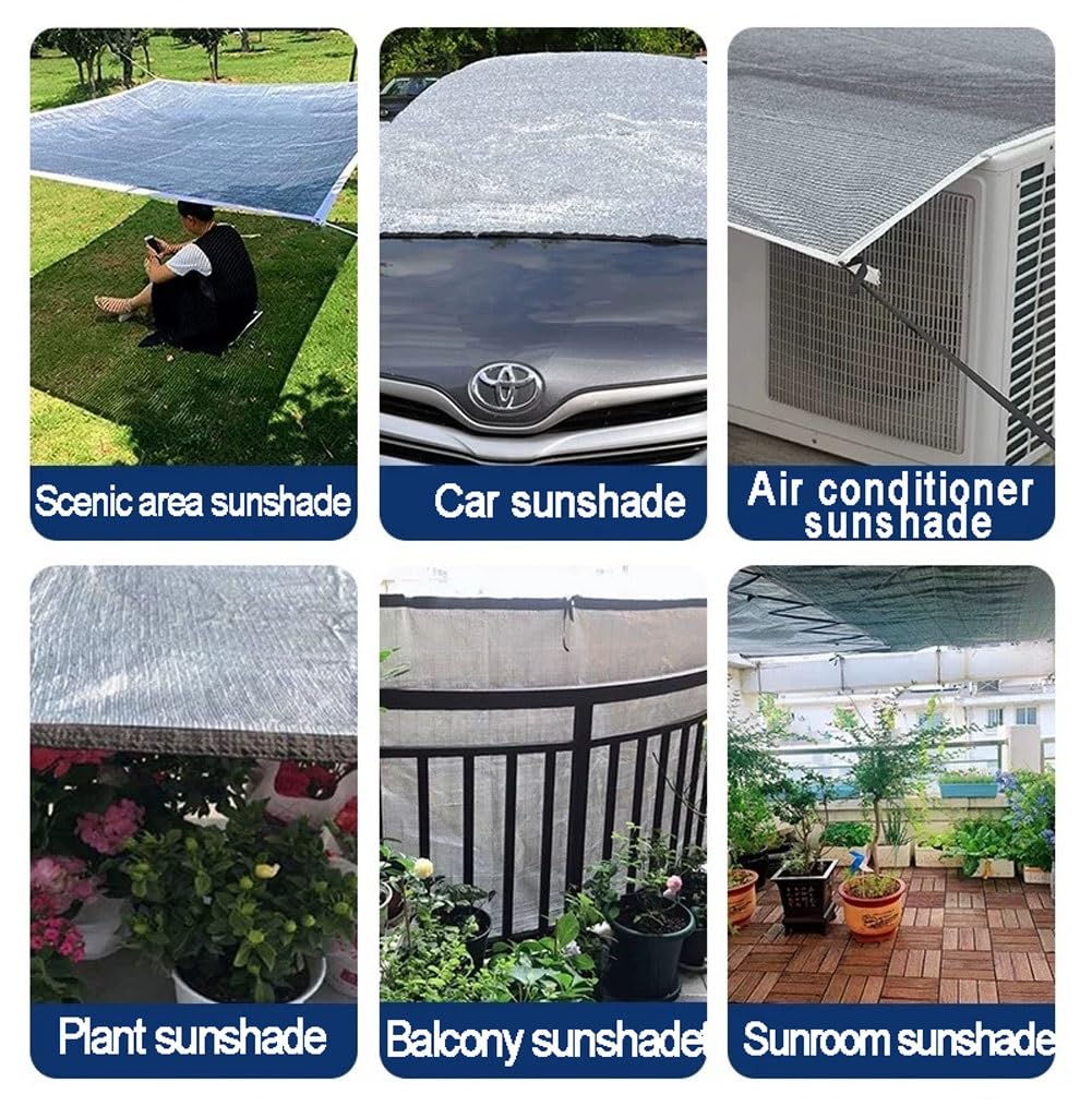 99% Aluminiumfolie Schattennetz Auto, Alu Hitzeschutz mit Ösen, Silber Schattierungsnetz, Wärmeisolierender Schattiergewebe für Gewächshaus, Hund, Backyard, Urlaub(7x7m)