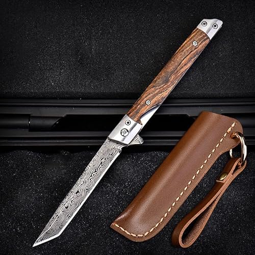 eiloszf Klappmesser Scharfes Taschenmesser mit Holzgriff. Survival Einhandmesser mit Flipper & Kugellagern, Jagdmesser aus Edelstahl (Muster - Quadrat)