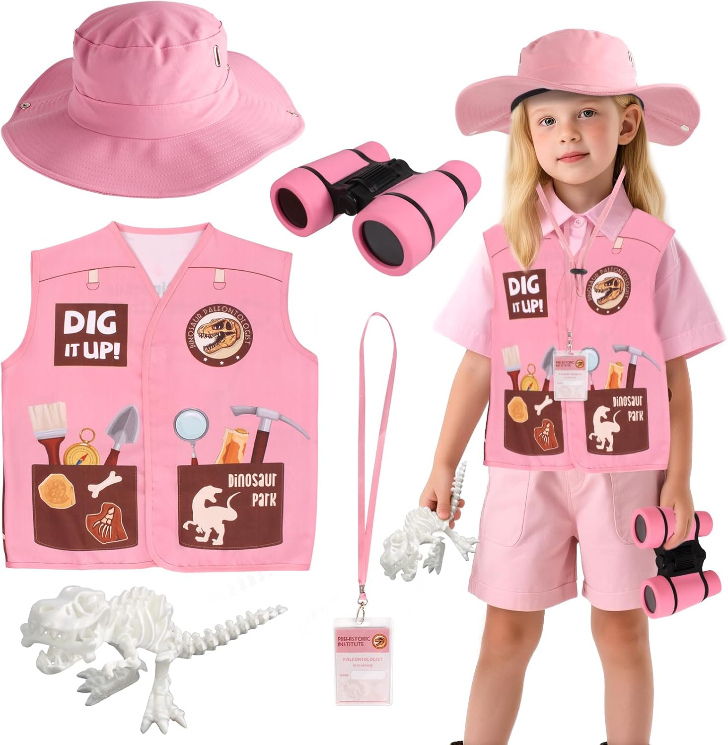 Kyson Kids Dinosaur Paleontologist Costume Explorer Hat Vest Zoo Keeper Outfit Accessories for Dino Jungle Safari Theme Party