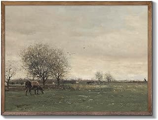 XOCUUI Vintage Landscape Canvas Wall Art, Vintage Classical Rural Hill Prints, The Vast Grassland Classic Wall Prints Modern Farmhouse Bathroom Office Decor - 8x10in Unframed