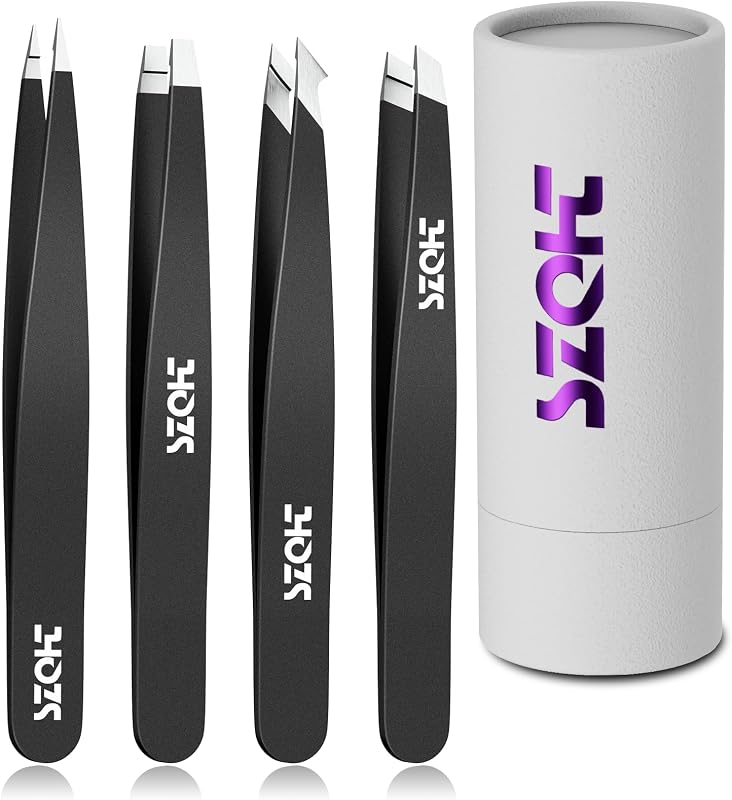 Kit de pinças SZQHT com 4 unidades em aço inoxidável e estojo