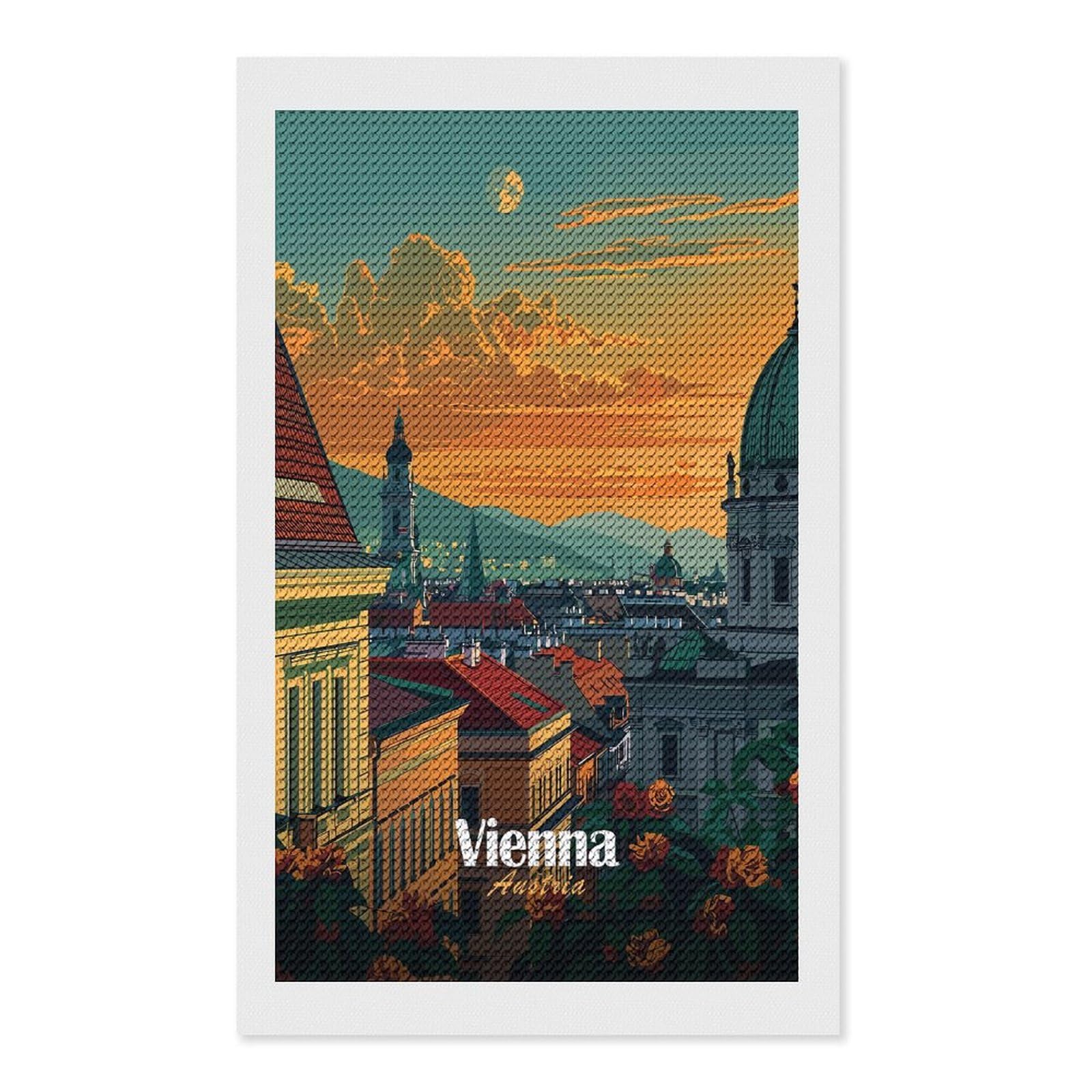Junmoney Vienna Cityscape Sunset Diamond Art Canvas 12"x20", Full Kit Included, Bedroom Decor, for Beginners, Thoughtful Handmade Gift