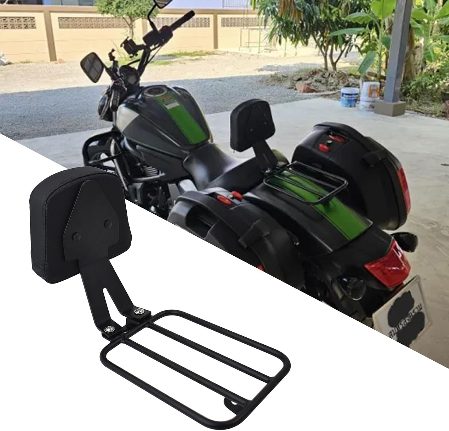 Motorcycle Seat Backrest Sissy Bar with Luggage Rear Rack Shelf Carrier Compatible with Ka-wa-sa-ki Vulcan S 650 EN VN650 Accessories 2015-2023