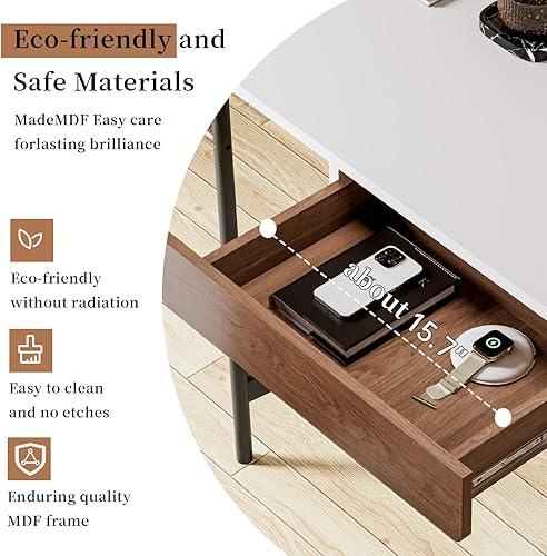 Miniatura 6 de Escritorio pequeño para computadora con cajones, escritorio de oficina en casa de 47 pulgadas con ganchos de almacenamiento y diseño de tira de