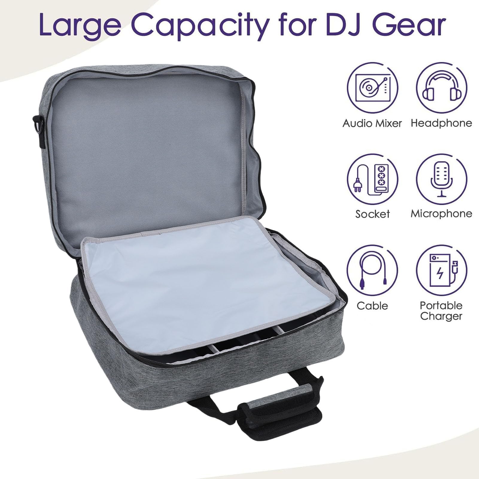 DJ Mixer Bag Funda Protectora Acolchada para Podcasters Músicos con Divisores Personalizables, para Viajes de Conciertos de Estudio, Poliéster 15.5x13x3.5in