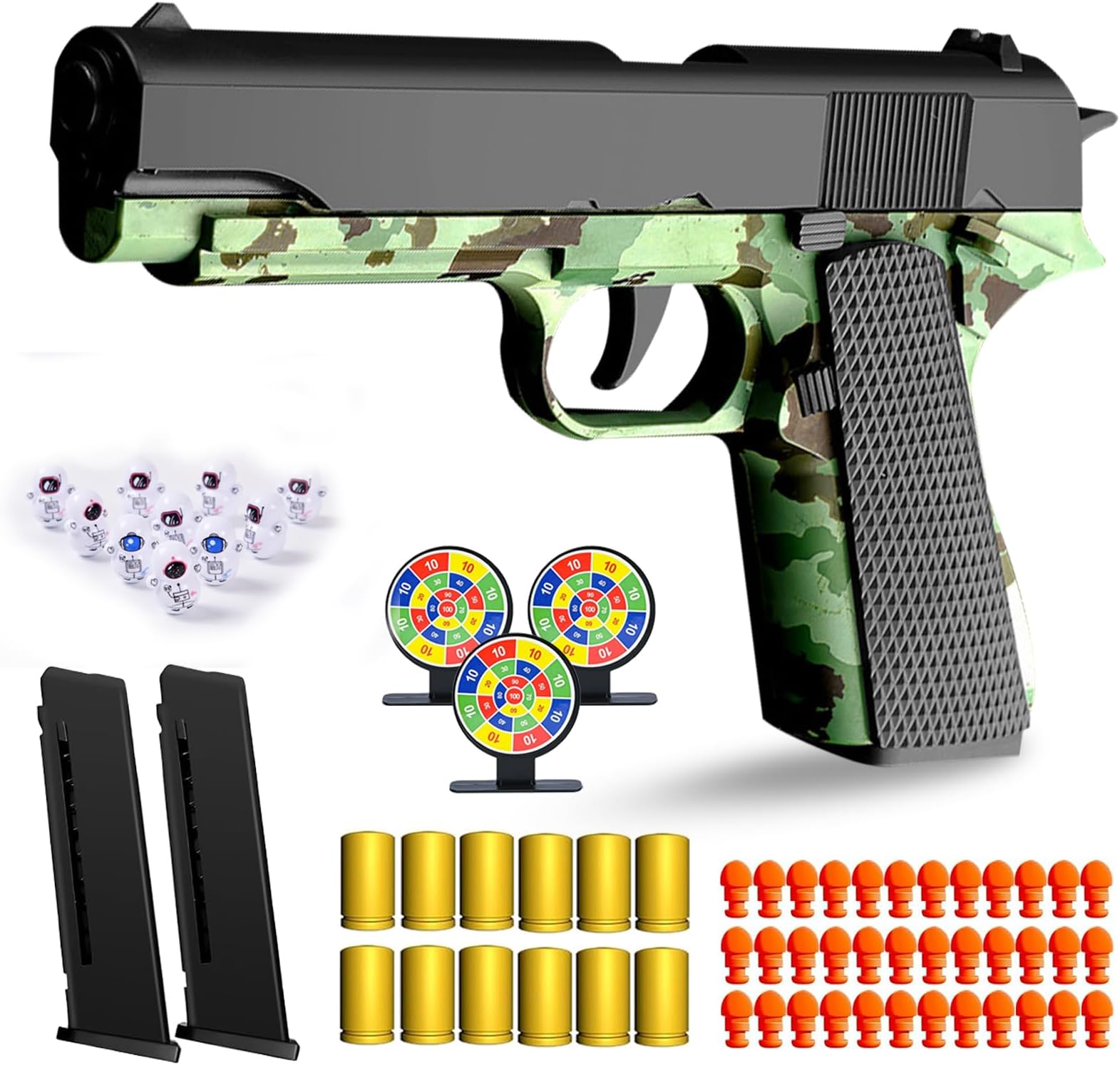 SZJYMY Soft Bullet Gun Toy - Automatic Pull Back Action Semi-Automatic Handgun with Shell Ejection and Auto Rebound, Gun Toy for Teen Boys, Suitable for 3 4 5 6 7 8 Years Old boys And Girls Toys