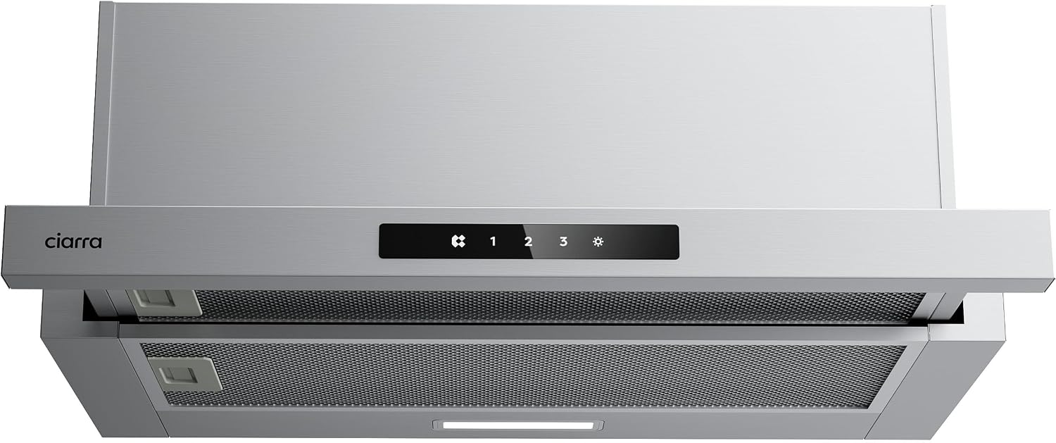 CIARRA CBCS6909A A+ płaski okap kuchenny 60 cm obieg powietrza wylotowego 606 m³/h, obsługa sensorTouch, zintegrowany płaski okap kuchenny do małej i nowej kuchni, wynajmowanych mieszkań CBCF055 filtr