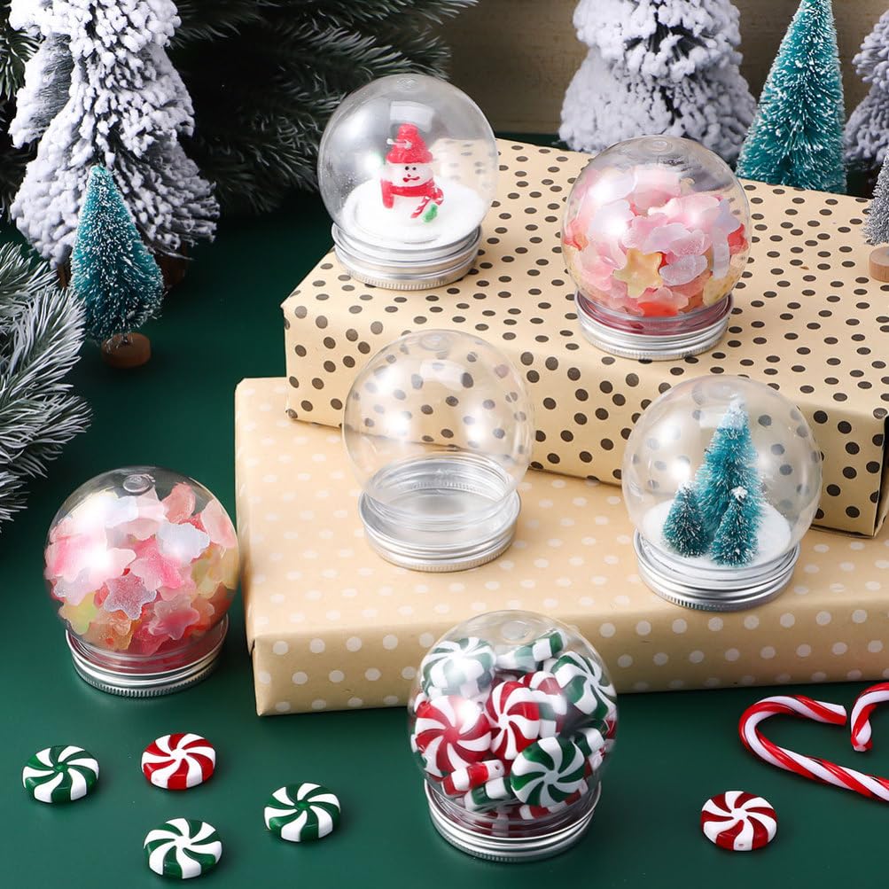 GLEAVI Petite boule à neige transparente : 15 boules à neige en plastique de 150 ml avec bouchon à visser pour bonbons, biscuits, loisirs créatifs, Noël, paysage végétal