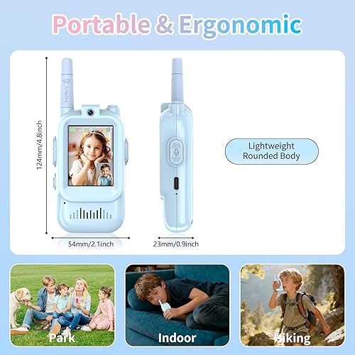 Miniatura 5 de Walkie Talkies para niños, paquete de 2 walkie talkies de video con pantalla de pantalla, radios de juguete recargables para edades de 3 a 12 años,