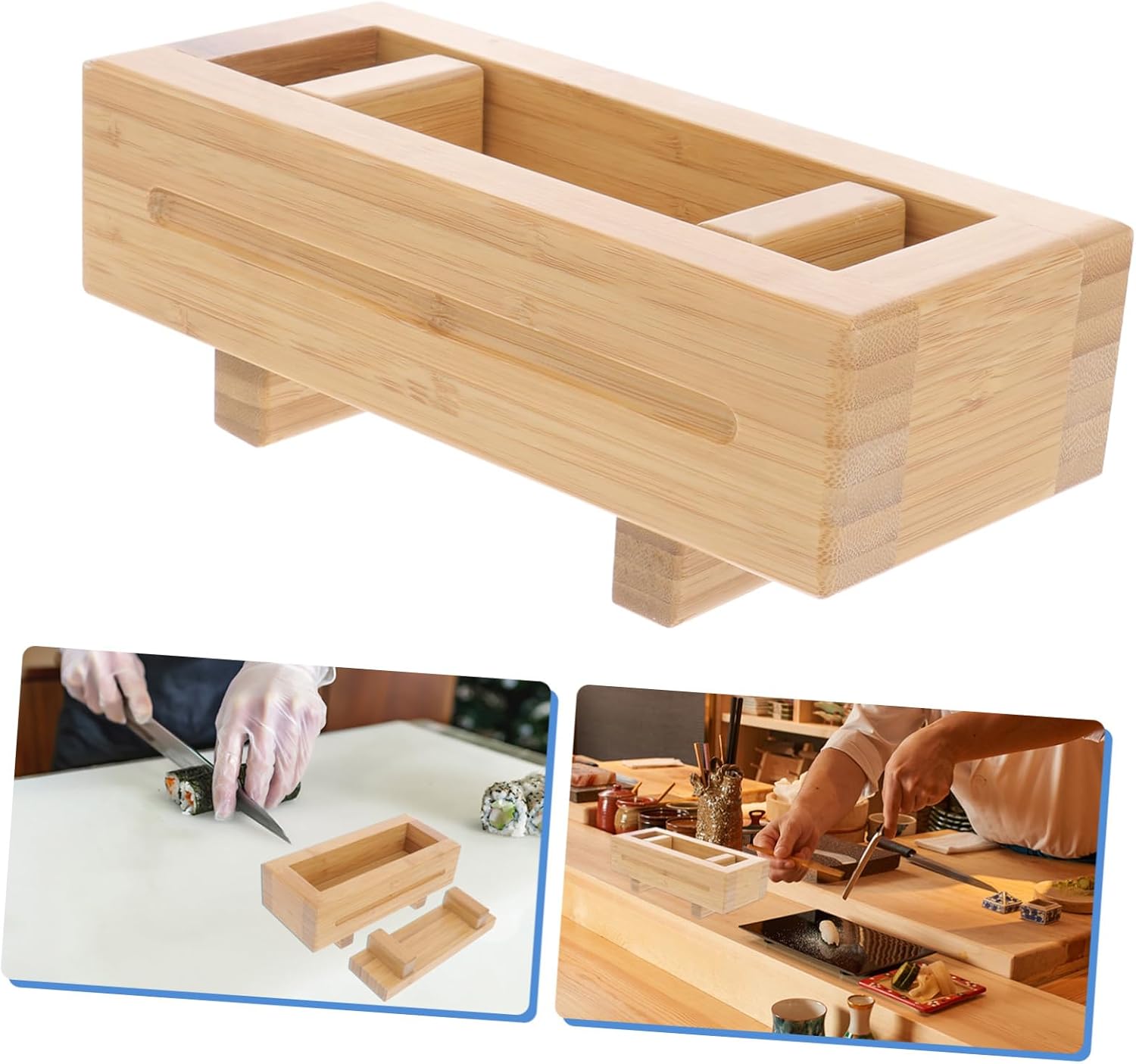 SOLUSTRE Wooden Sushi Press Mold Kit Hand Operated Sushi Making Tool for Beginners Home Use Wooden Sushi Mold for Rice Easy DIY Sushi Maker