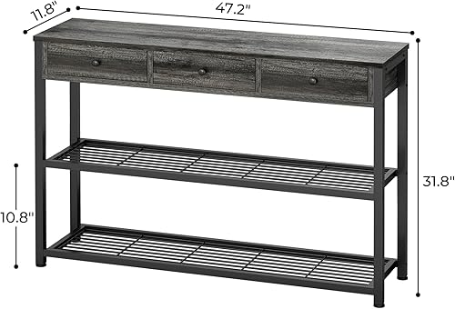 Miniatura 3 de Besiost Mesa de entrada de 47 pulgadas con cajones y estantes de almacenamiento, mesas de consola con cajones para entrada, mesas de sofá estrechas