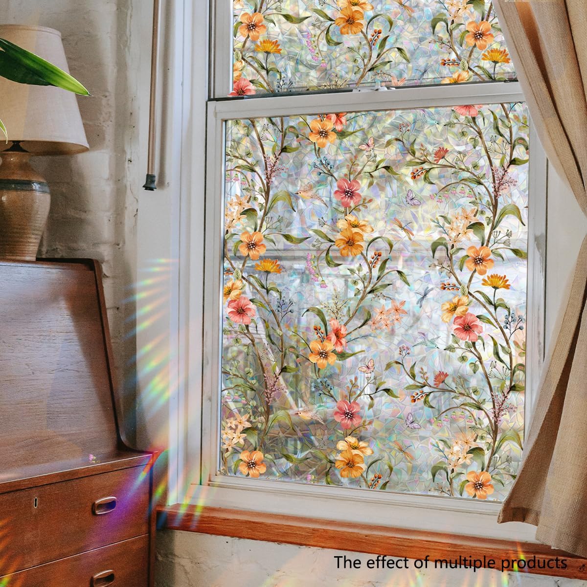 Stained Glass Floral Window Film Wall Stickers - Window Privacy Film Glass Decals Peel & Stick Wall Art Decor for Home,40 cm x 100 cm