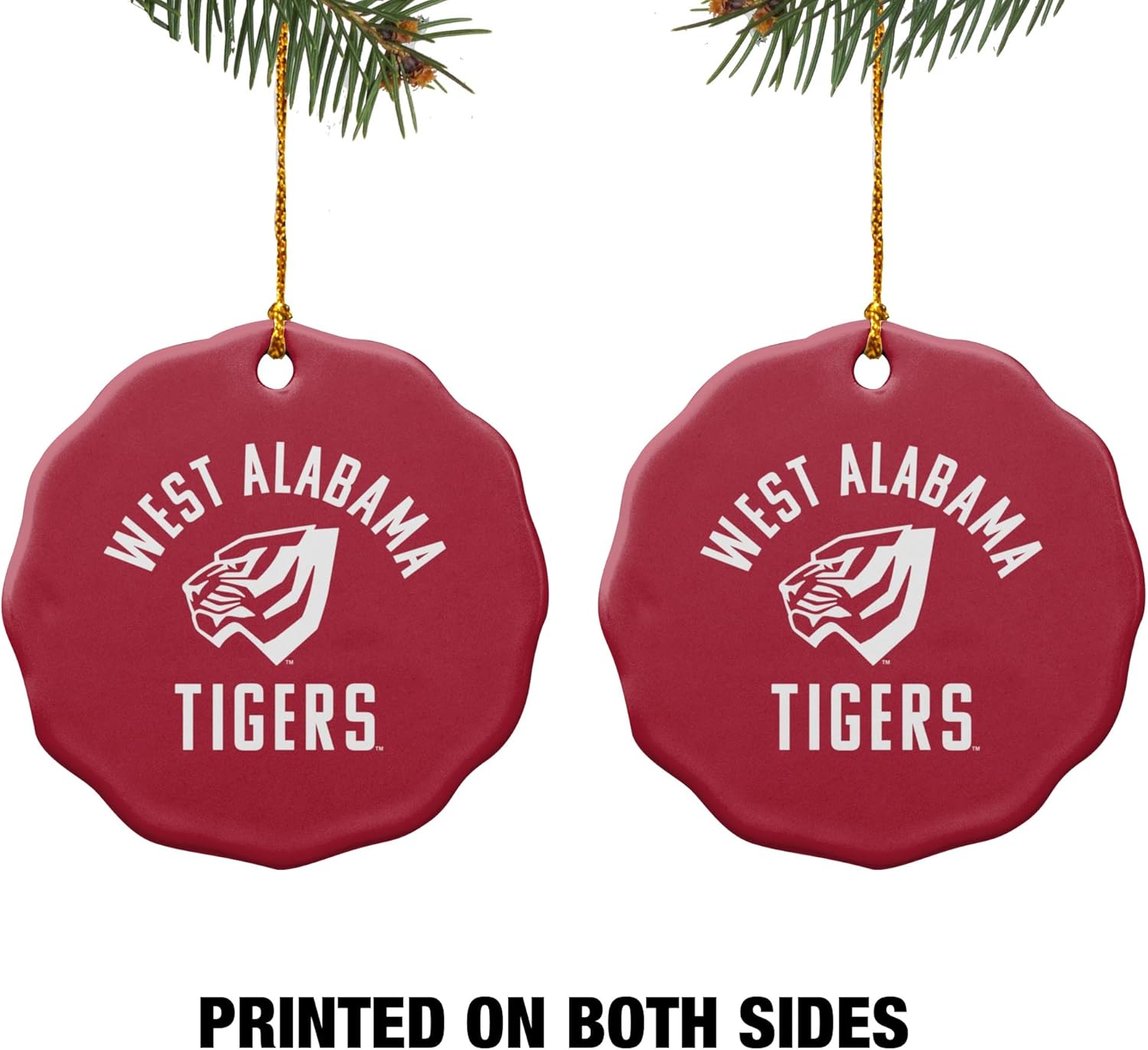 GRAPHICS & MORE University of West Alabama Tigers Logo Porcelain Scalloped Holiday Christmas Tree Ornament - 2.8" (7.1 cm) - Image 2