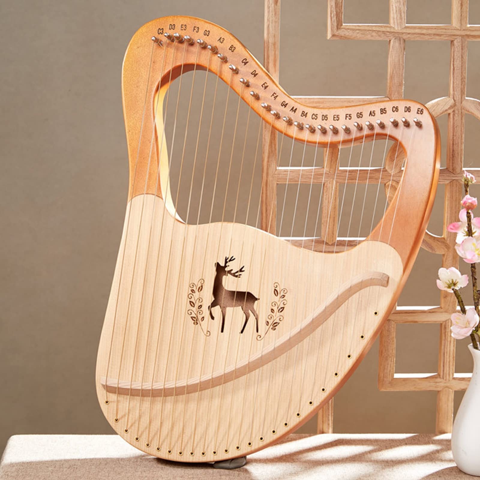 Lyre Harp 32 struny, instrument strunowy z drewna mahoniowego, z torbą transportową EVA, kluczem do strojenia, zapasową struną, instrukcją obsługi w języku angielskim,Harfa