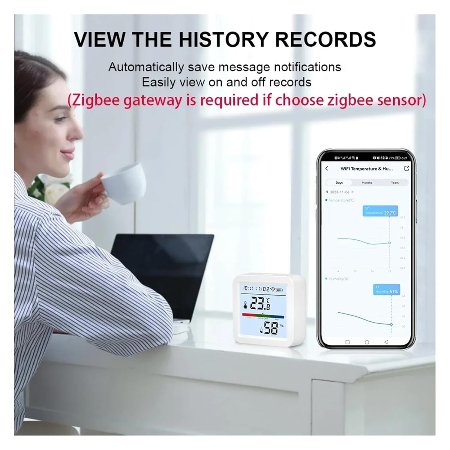 ReniCharge TH05 WiFi Temperature Humidity Sensor app history records