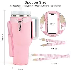 LOKASS Personalized Water Bottle Holder with Strap for Stanley Cup Accessories 40 oz Tumbler, Initial Water Bottle Carrier Bag W/Phone Pocket, for Women,Ideal for Thanksgiving/Christmas/New Year