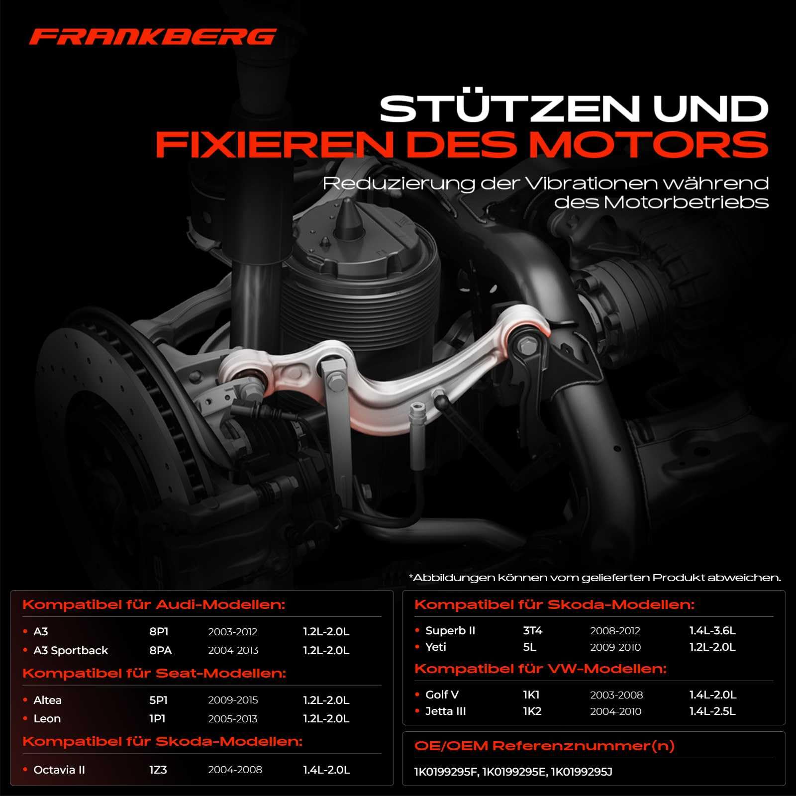 Frankberg Querlenker Halter Konsole Vorne Links für Altea 5P Leon 1P1 Octavia II 1Z3 1Z5 Superb II 3T4 Yeti 5L 2004-2015 1K0199295F