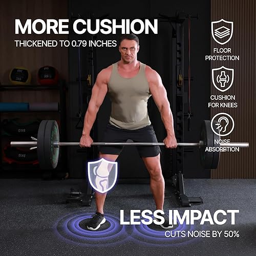 Miniatura 4 de AIRHOP Alfombrillas de equipo de ejercicio de 0.79 pulgadas de grosor de 48 pies cuadrados, 12 azulejos superiores de goma mejorados con espuma EVA