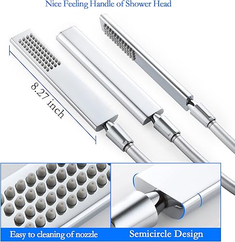 Miniatura 6 de SKOWLL Juego de grifo de ducha de baño LED de 12 pulgadas, sistema de accesorios de ducha de lluvia, juego de cabezal de ducha de montaje en pared