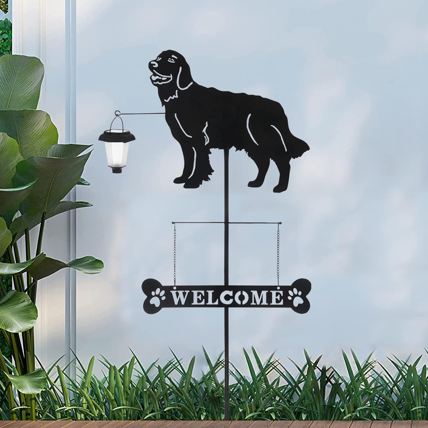 BAYN Solar Golden Retriever Garden Stakes Decorative with a Lantern Dog Silhouette Welcome Sign Outdoor Garden Decor for Yard, Lawn, Patio, Pathway - Image 6
