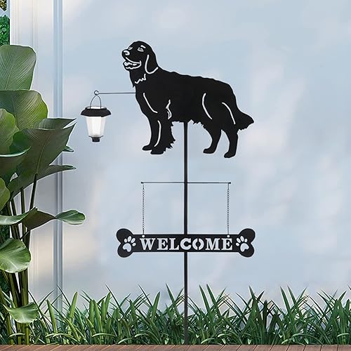 Miniatura 6 de BAYN Estacas solares de jardín Golden Retriever decorativas con una linterna de perro, letrero de bienvenida para decoración de jardín al aire libre