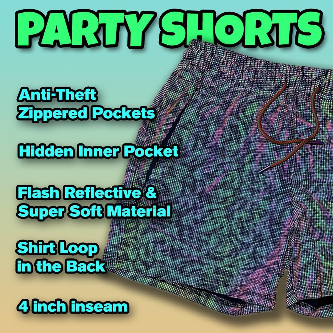 Men's Party Booty 4in Inseam Shorts, Zippered Pockets, Rave & Festivals LGBTQ, Gay Weekender