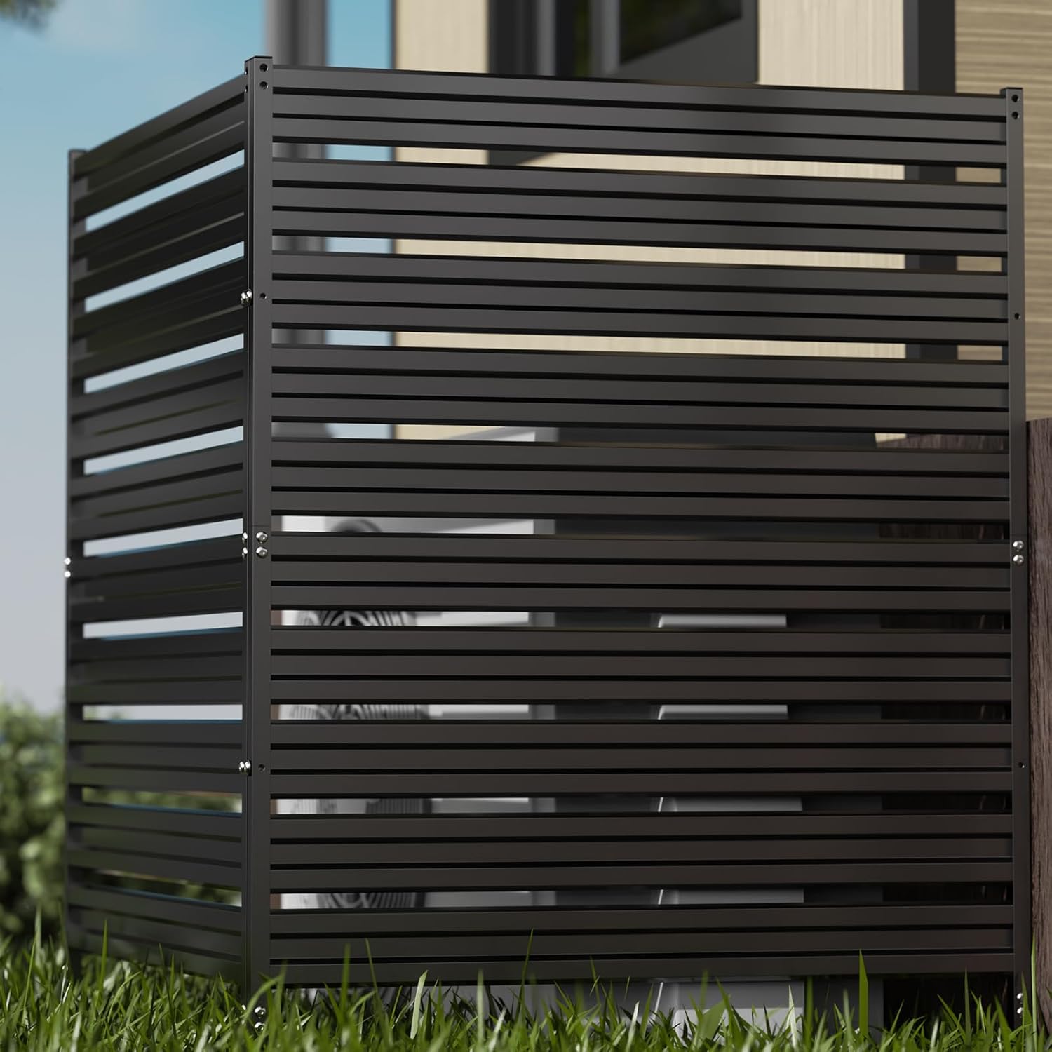 Metal Privacy Fence Panels for Outside, 48" H x 48" W (2 Panels) Air Conditioner Fences, Pool Equipment Enclosure Trash Can Fence, No Dig Privacy Screen Fencing for Outdoor, Black
