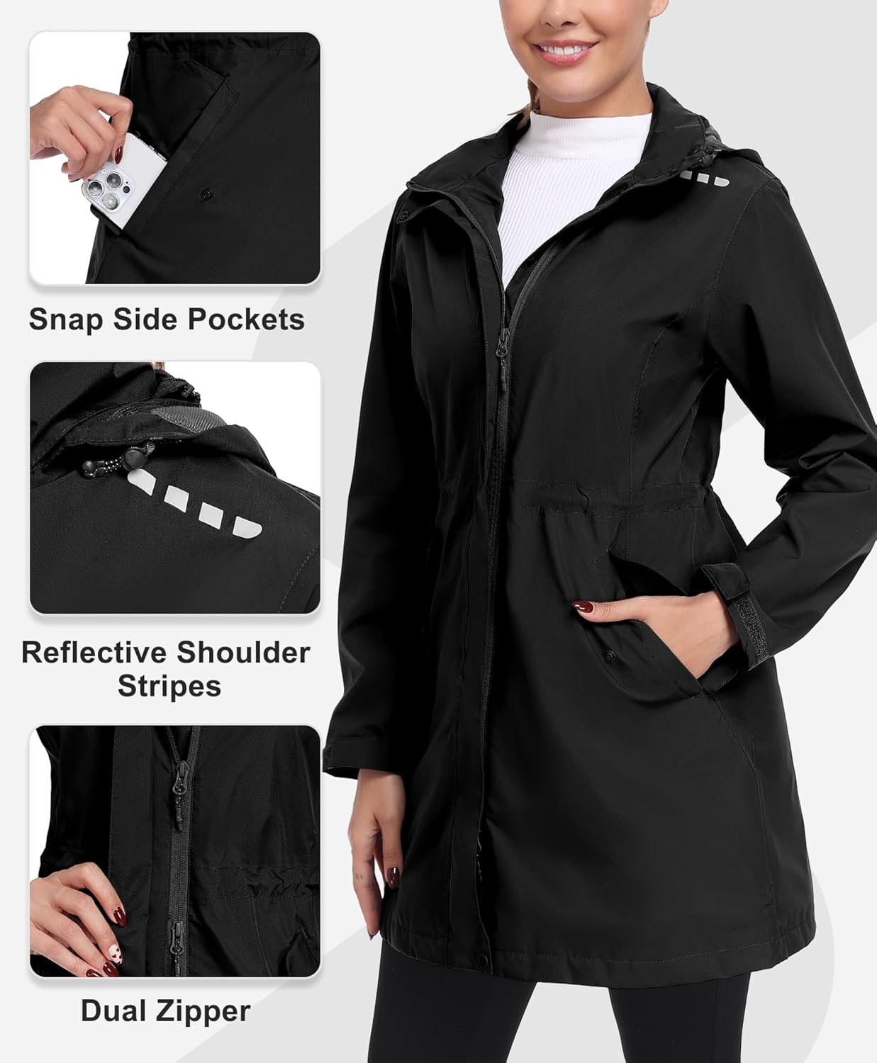 Little Donkey Andy Women's Thin Long Rain Jackets Lightweight Raincoats for Hiking Waterproof Rain Coats with Removable Hood - Image 5