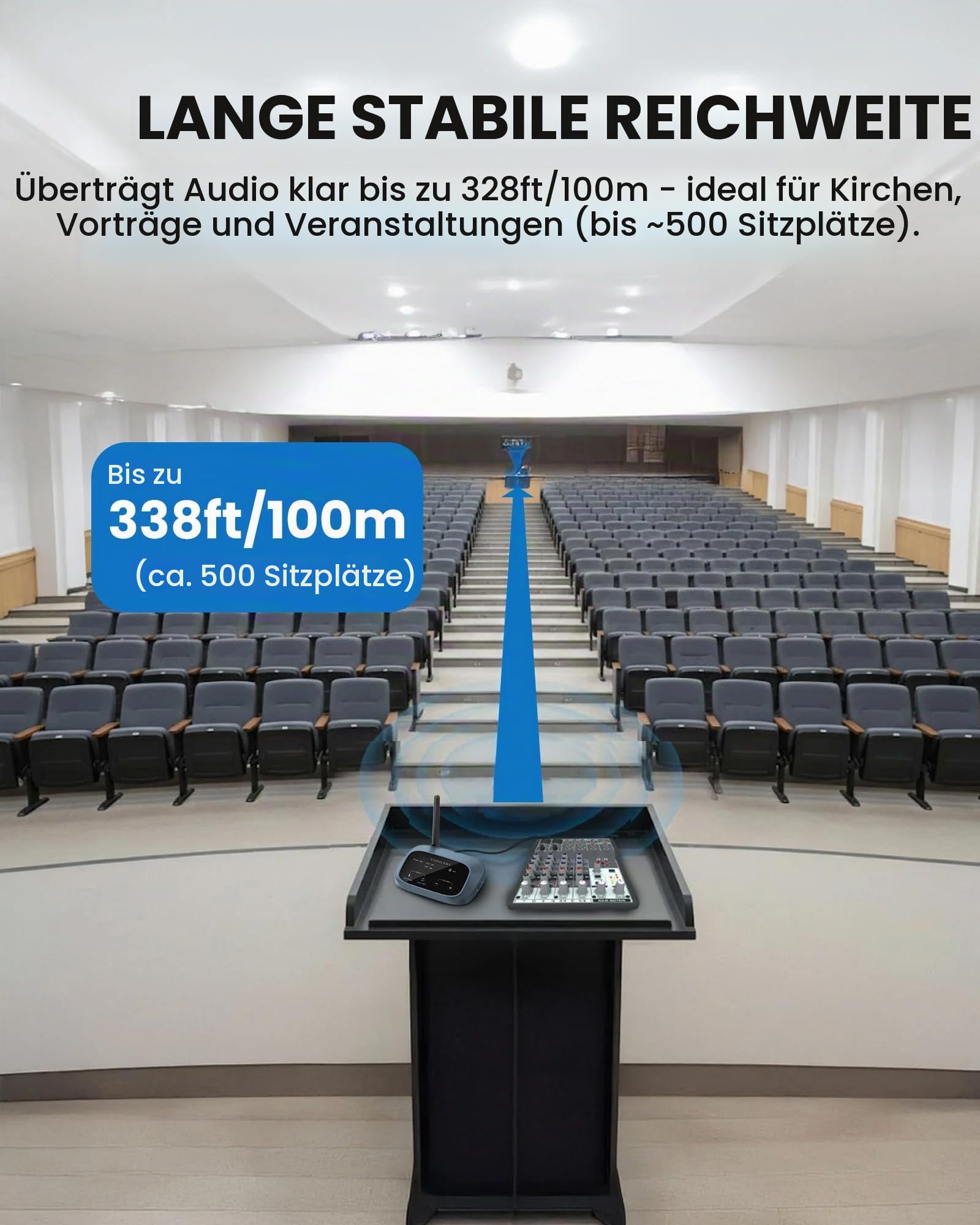 Avantree Audiplex M3 – Multi-Kanal Hörunterstützungsgerät für Schulen & Kirchen, 1 Sender & 3 Clip-Empfänger, 30ms Niedrige-Latenz Funk-Audiosystem