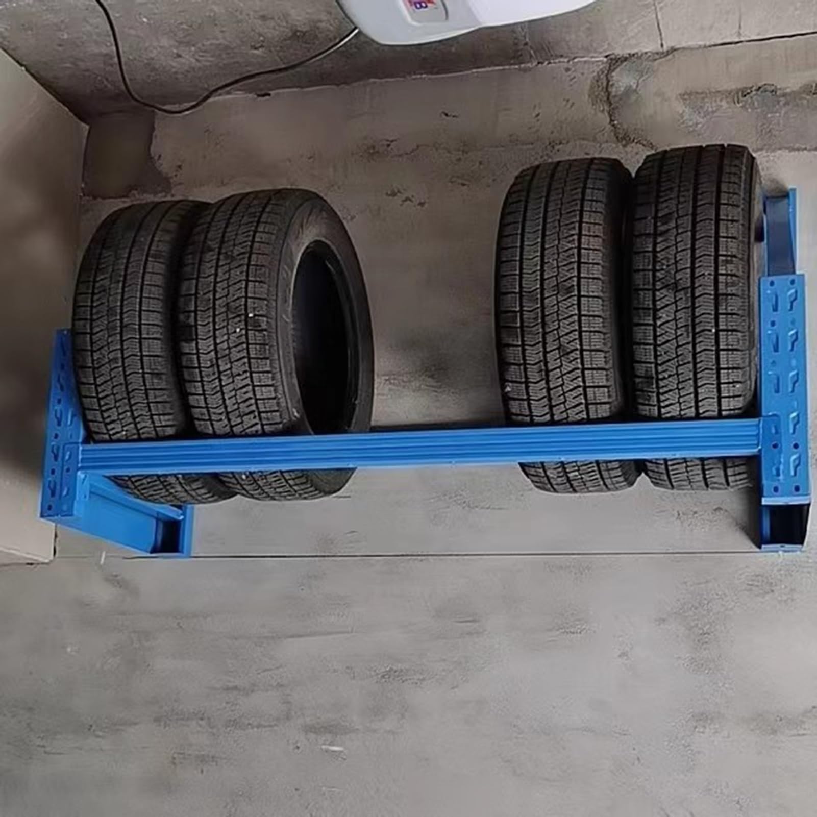 Generisch Verstellbarer, wandmontierter Reifenständer, robuste Aufbewahrung für 6 Reifen/Felgen, platzsparender Reifenständer aus Stahl, Stabiler Reifenhalter für eine ordentliche Garage, Schwarz