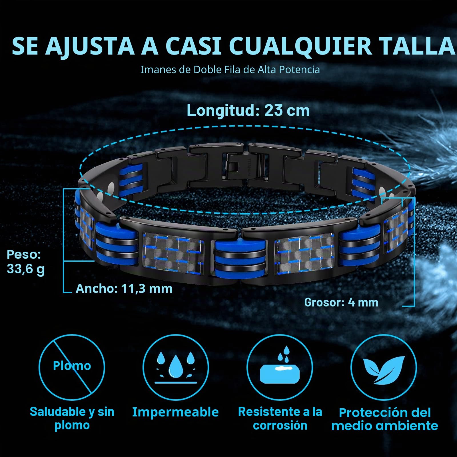 JEROOT Pulsera Magneticas de Titanio, Pulsera magnética para Hombres con 44 imanes Pulsera Ultrarresistente Brazaletes de Longitud Ajustable con herramienta de Medición para