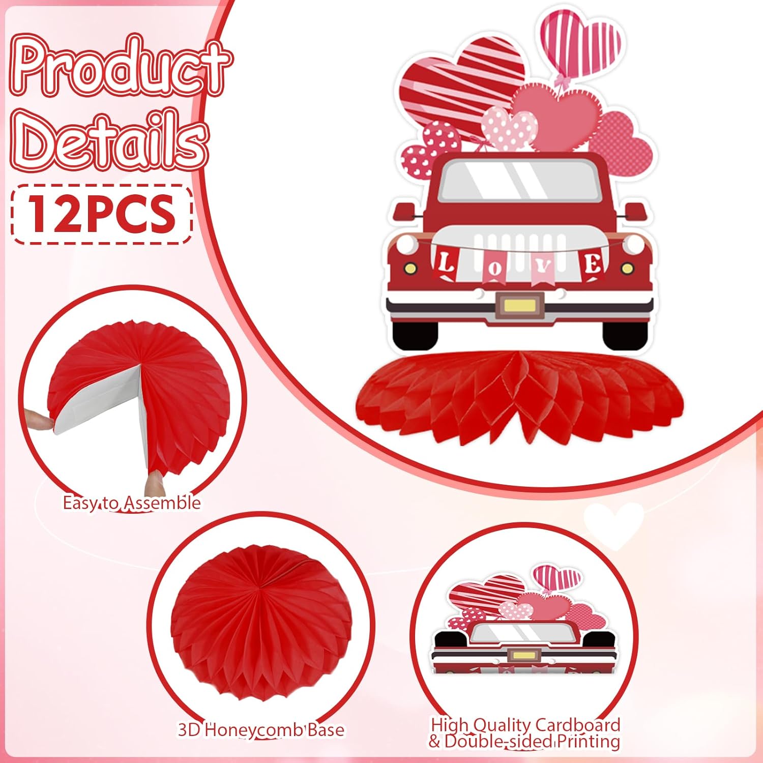 12Pcs Valentine‘s Day Honeycomb Centerpieces Pink Red Valentine Table Centerpiece Decorations for Valentine Party Supplies, Romantic Dinner, Party & Wedding Anniversary