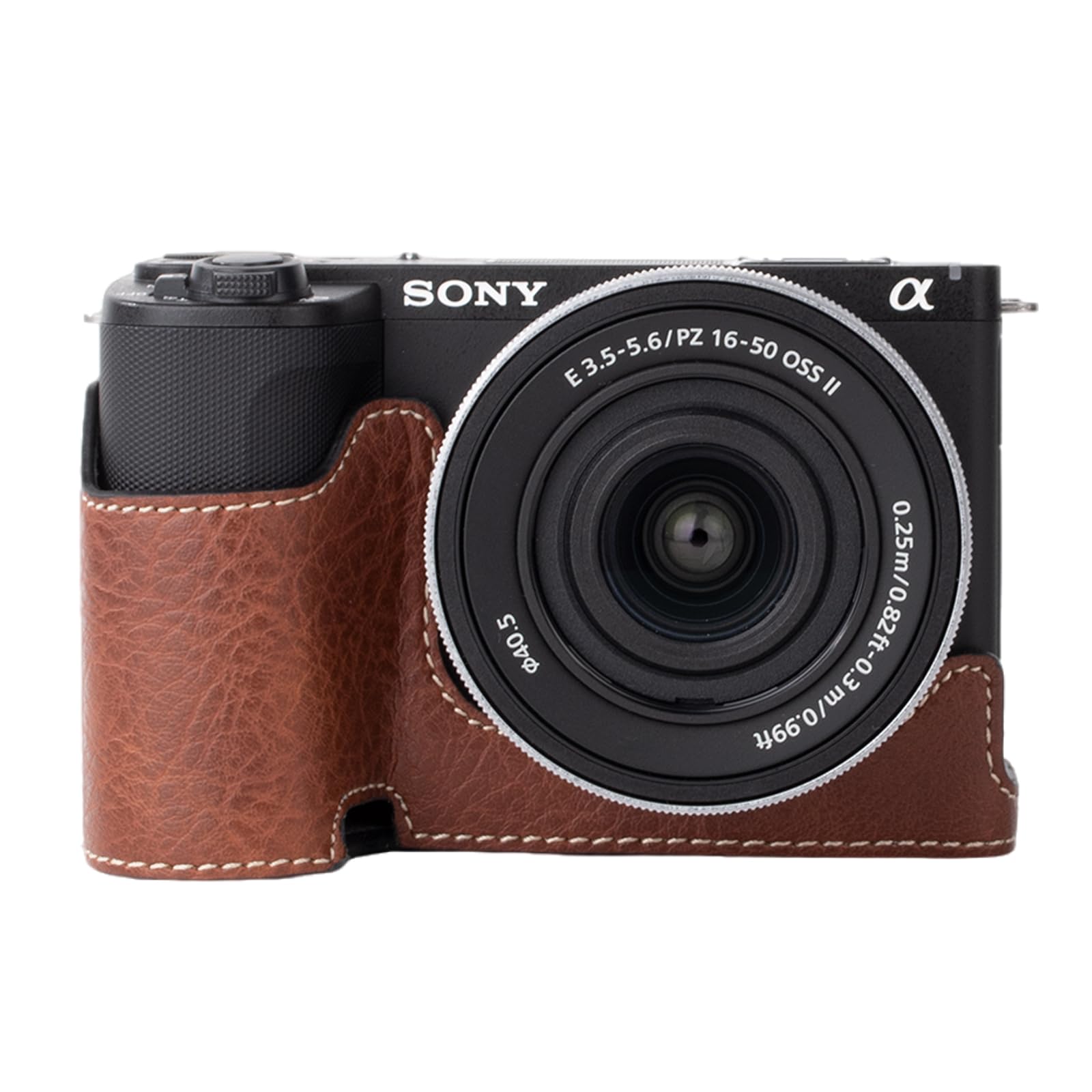 Étui Cuir PU Pour Sony ZV-E10 - Protection Vintage Avec Sangle - Café, Demi-Coque Ajustée