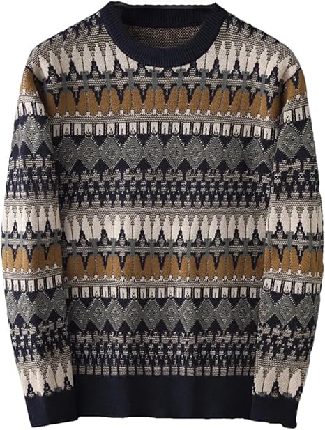 Générique Pull Homme Jacquard Losange Rétro Épais Décontracté