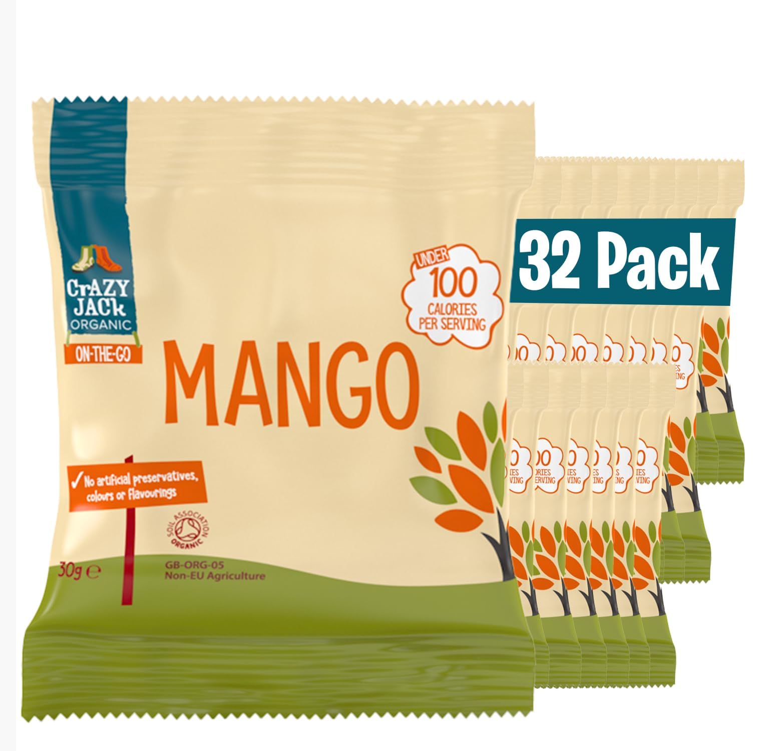 Mango Slices 32 x 30g Snack Packs | 100% Organic Dried Mango | Naturally Sweet, No Added Sugar | Vegan, High Fibre & Natural Fruit Snack for Lunchboxes, Travel & On-the-Go