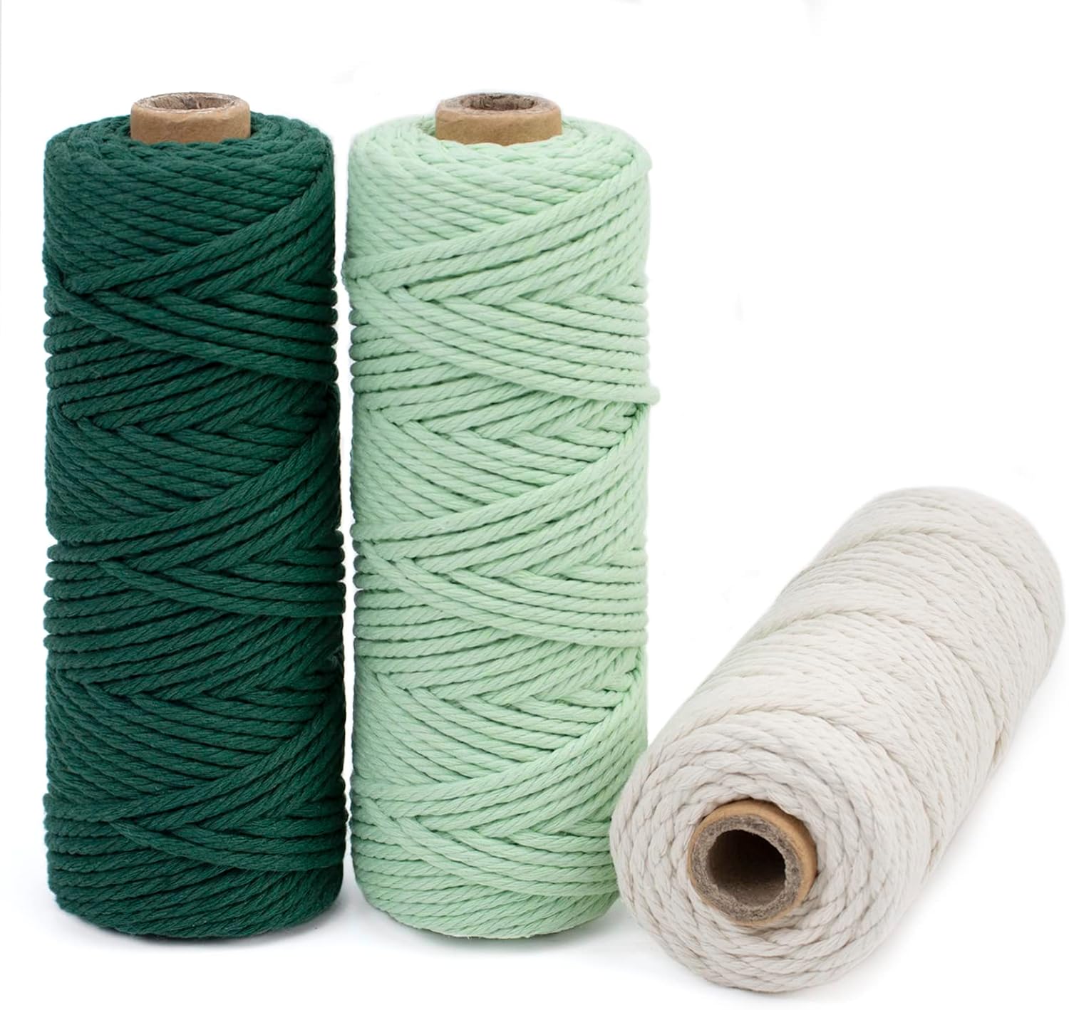 LEREATI Set of 3 Macrame Cord 3mm x 164feet, Natural Cotton Cord Colored Macrame Rope Yarn, 4 Strand Twisted Cotton Twine String for Crafts DIY Wall Hanging Plant Hangers Macrame Supplies (3 Color G)