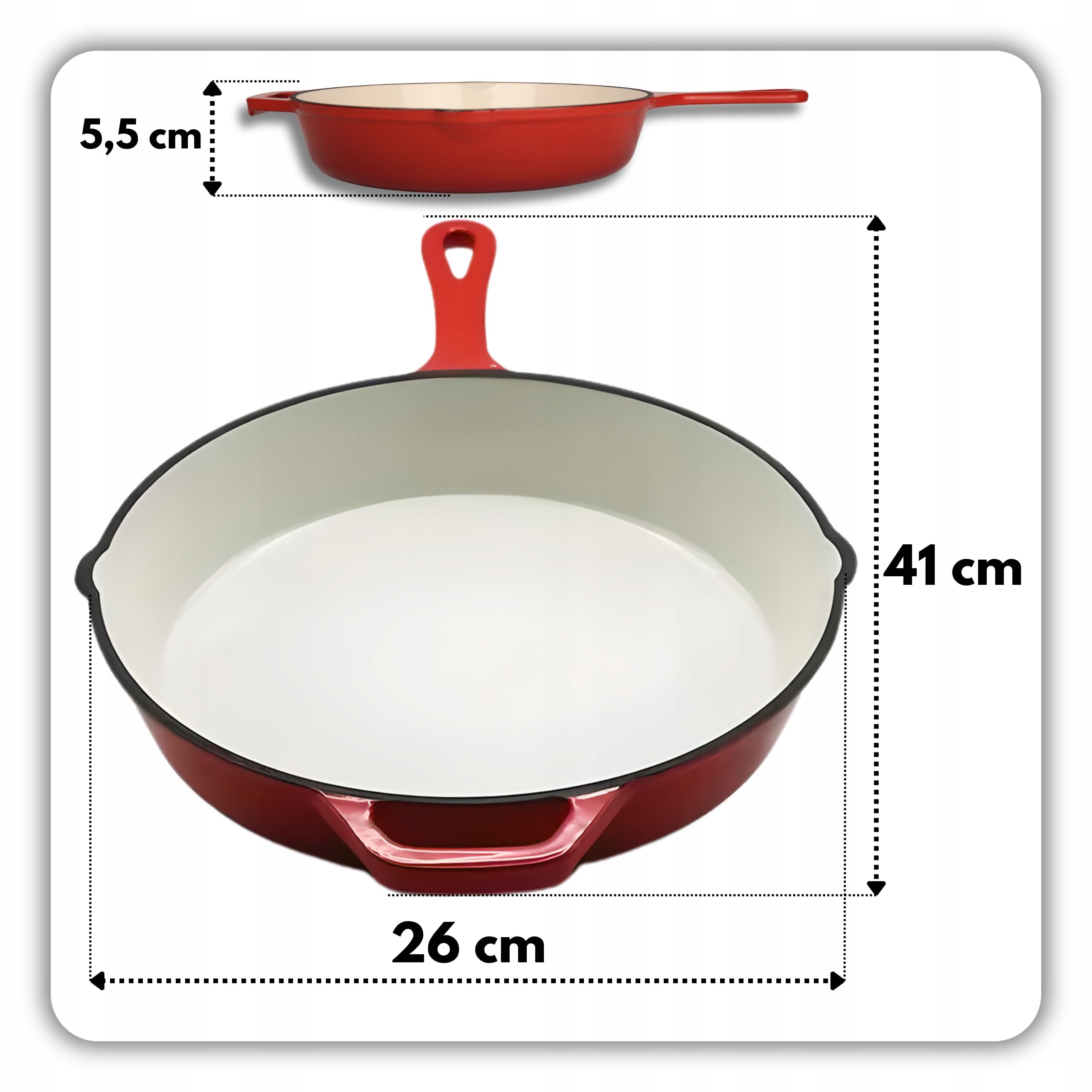 HAGE Patelnia żeliwna, 26 cm, emaliowana ręcznie – patelnia żeliwna do wszystkich rodzajów kuchenek – patelnia do duszenia indukcyjnego i piekarnika – patelnia żeliwna łatwa do czyszczenia, odporna na