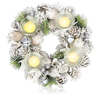 COM-FOUR® Tischkranz für Weihnachten, weißer Adventskranz mit Glitzer | Dekokran