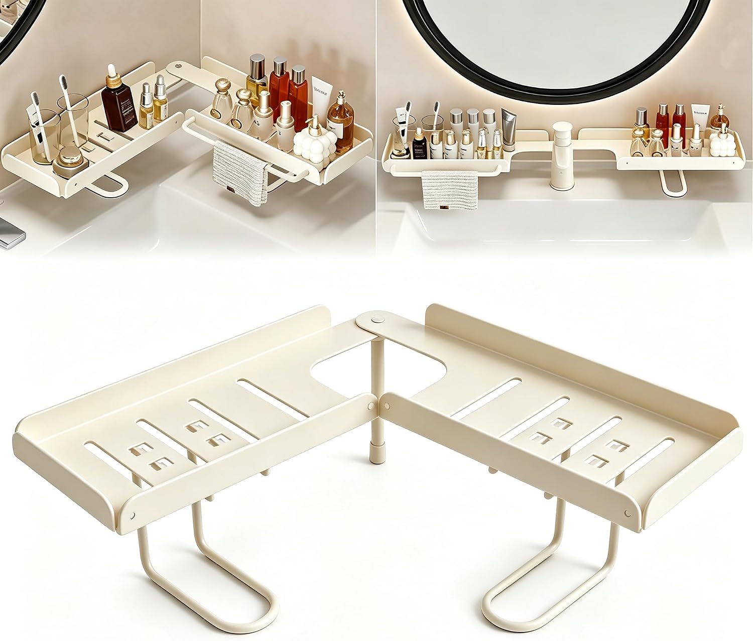 DOLSAO Drill‑Free Foldable Faucet Storage Rack, Carbon Steel Hollow Design