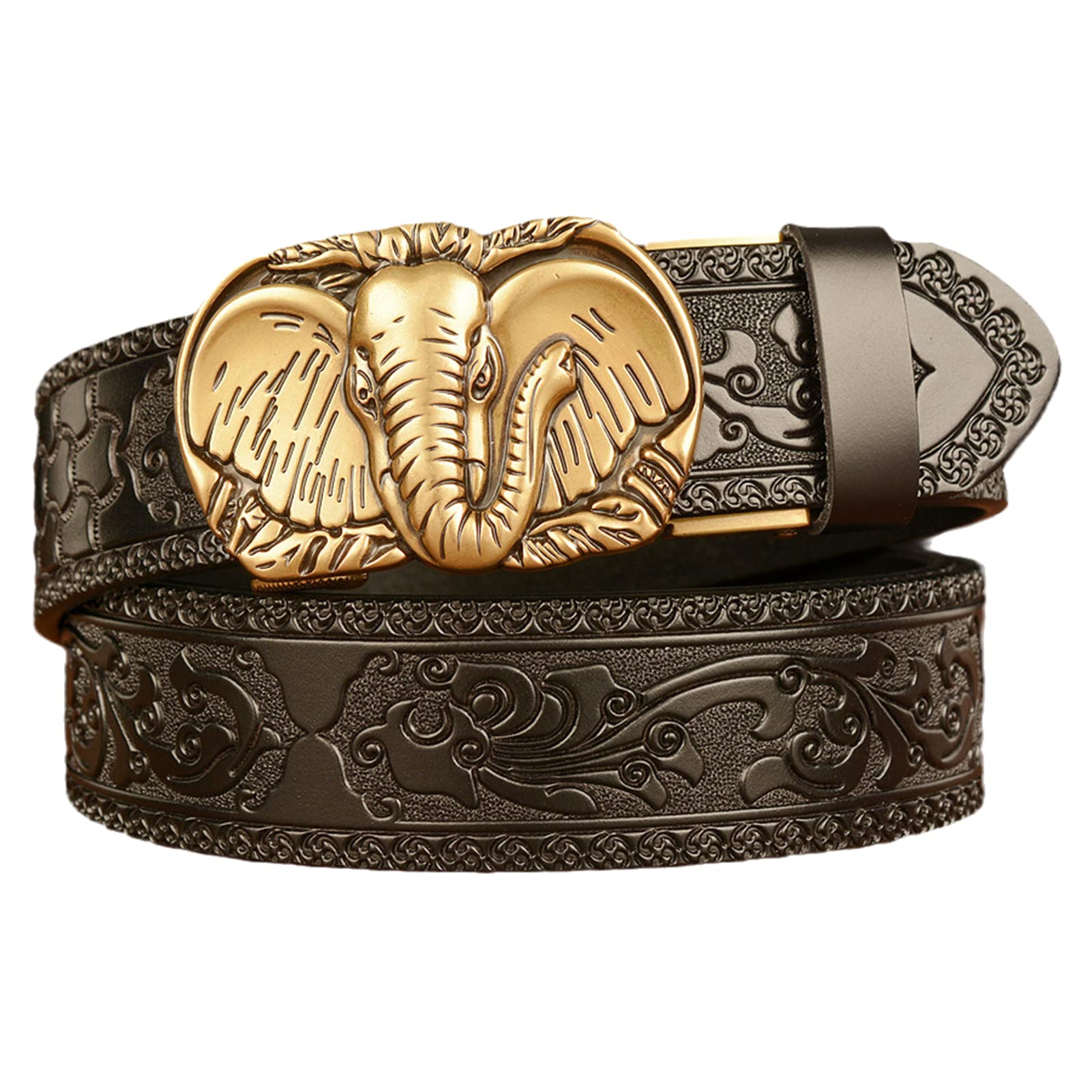 BDAYEK Men's Belt Men'S Ratchet Dress Belt With Animal Head Buckle Black Embossed Leather 125Cm Waist 42-44 Inch
