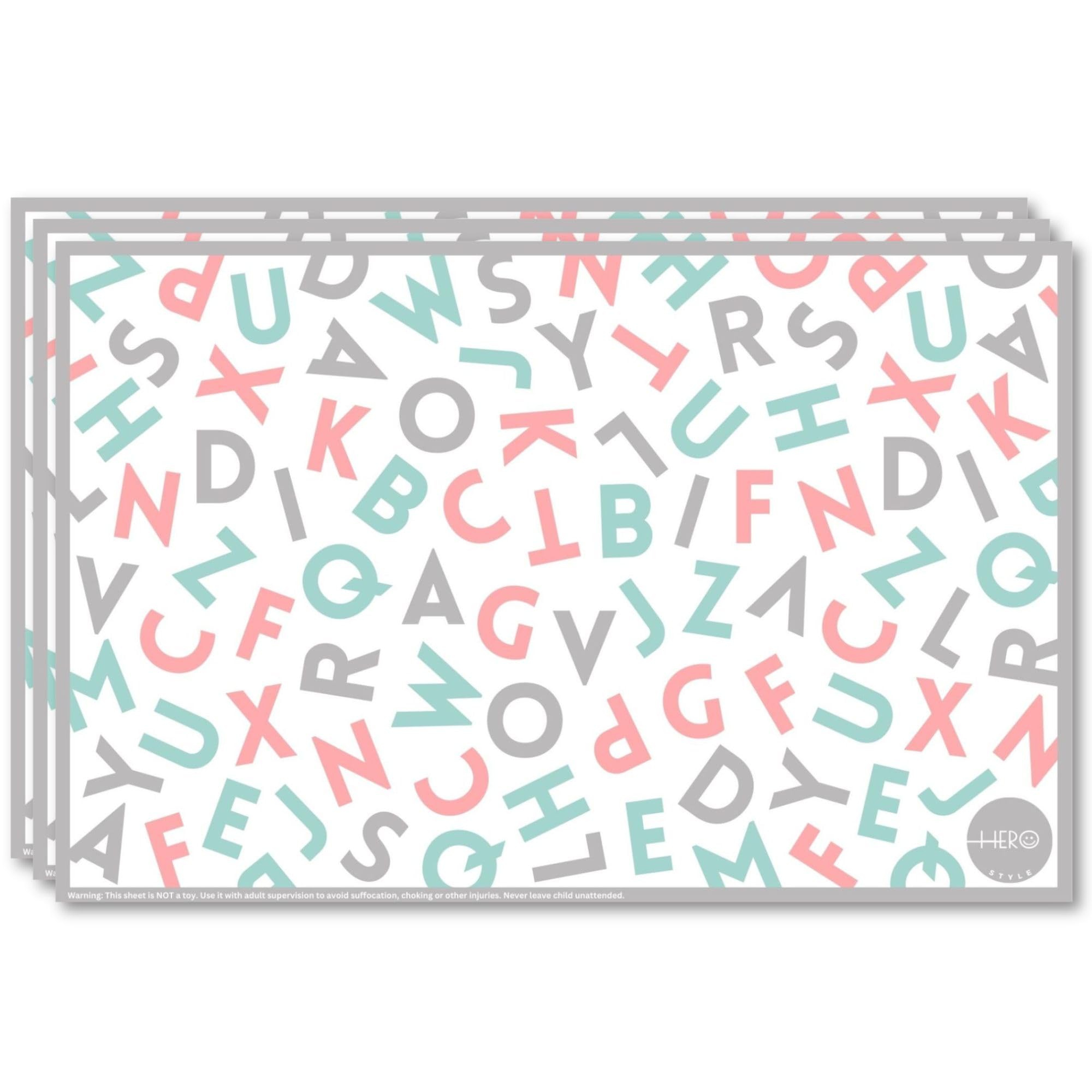 Disposable Placemats For Baby 40 Pack - Baby Placemat That Stick To Table - Alphabet ABC Animal Kids Table Mat For Restaurants Dining Table - Travel