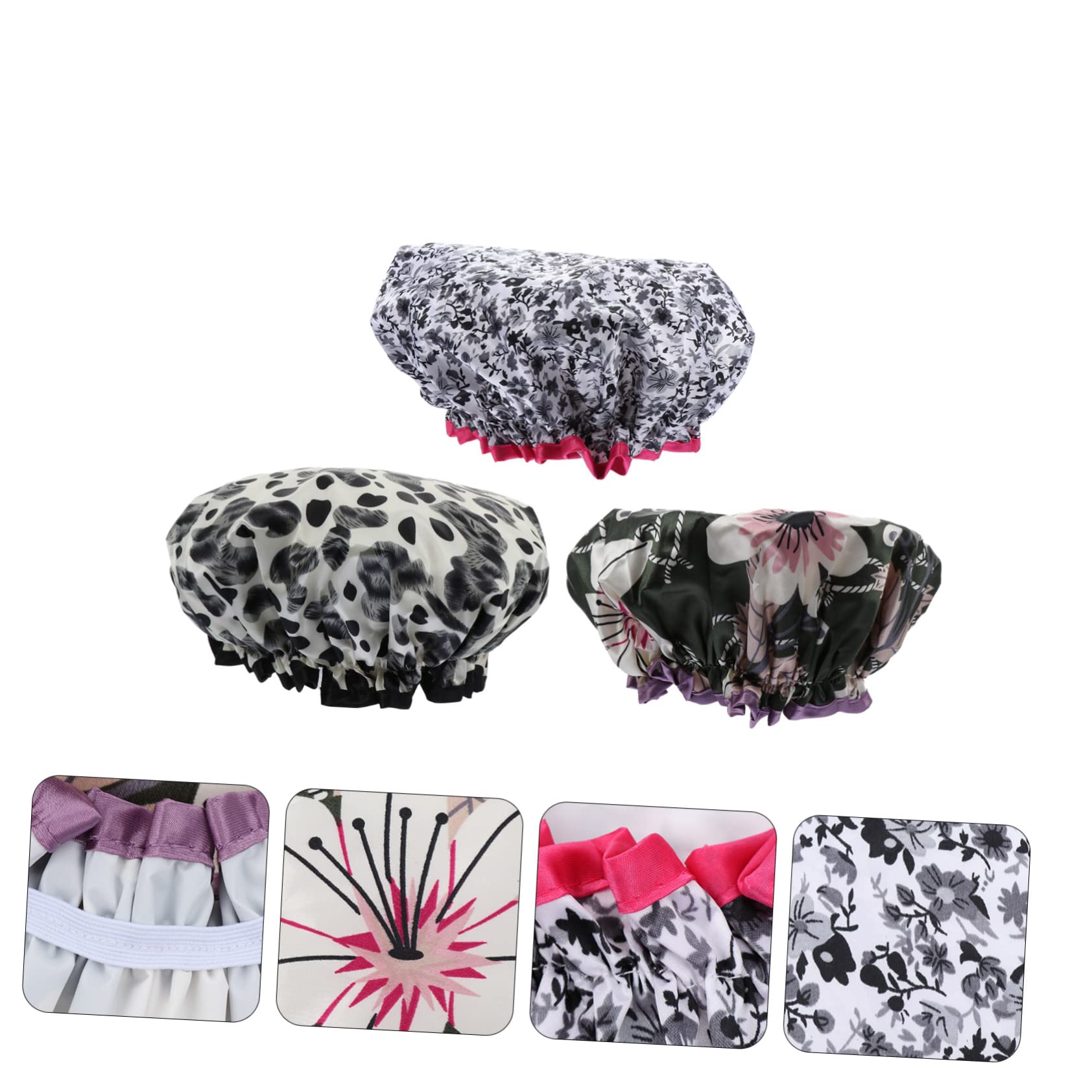 Healvian 9stücke Wasserdichte Duschhauben Aus Satin Für Damen Elastische Badekappen Doppellagig Langlebig Für Haarpflege Und Schlafschutz Verschiedenen Designs Lilien Kleine Schwarze