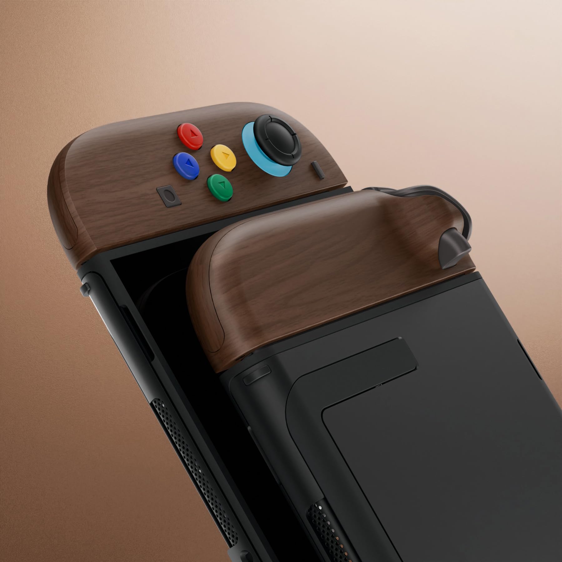 eXtremeRate DIY-Ersatz Full Shell & Button Zubehör für Switch 2 Joycons, Deluxe Version Front Gehäuse/Back Case/Griff Deko-Streifen/Mittel Rahme/Knöpfe Set für Nintendo Switch 2 Joy Con-Holz Optik
